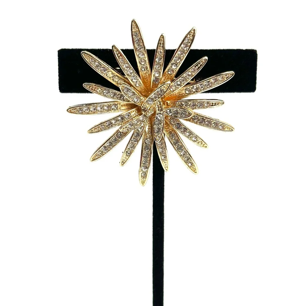 Starburst Brooch Women's OS Gold Excellent Rhinestone Sunburst Celestial Glam